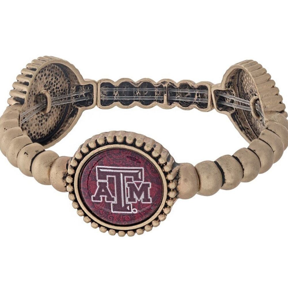 Antique Gold Beaded Bracelet with Maroon Accent